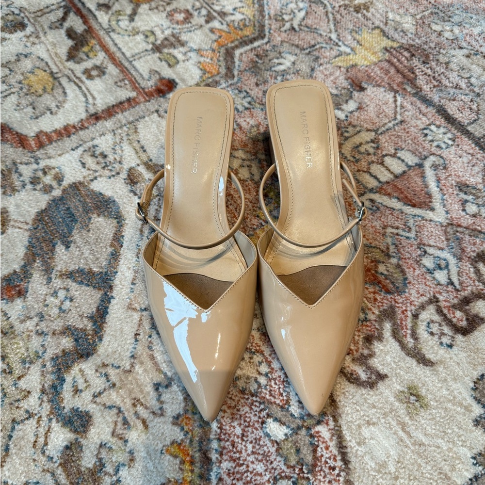 Beige Patent Leather Mules